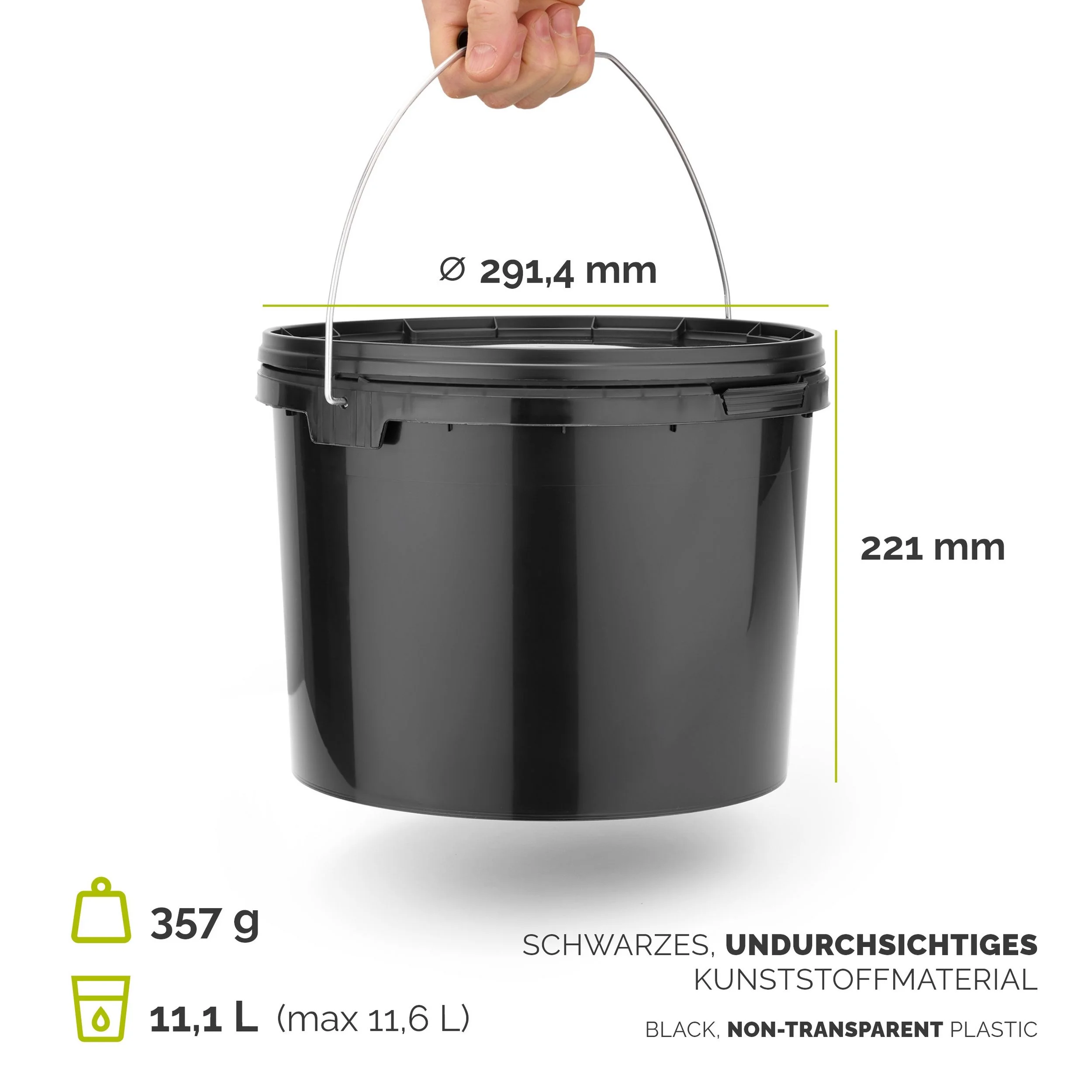 GARRONDA Putzeimer mit Deckel – Schwarz GD-0104, 10 L • lebensmittelecht & auslaufsicher